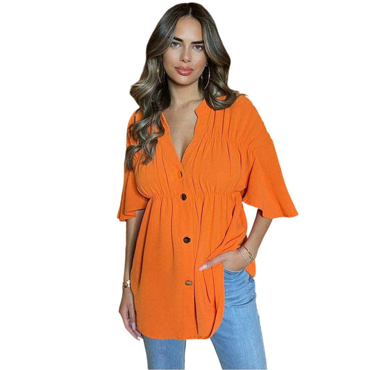 Orange - Front - AX Paris Womens-Ladies Ruched V Neck Smock Top