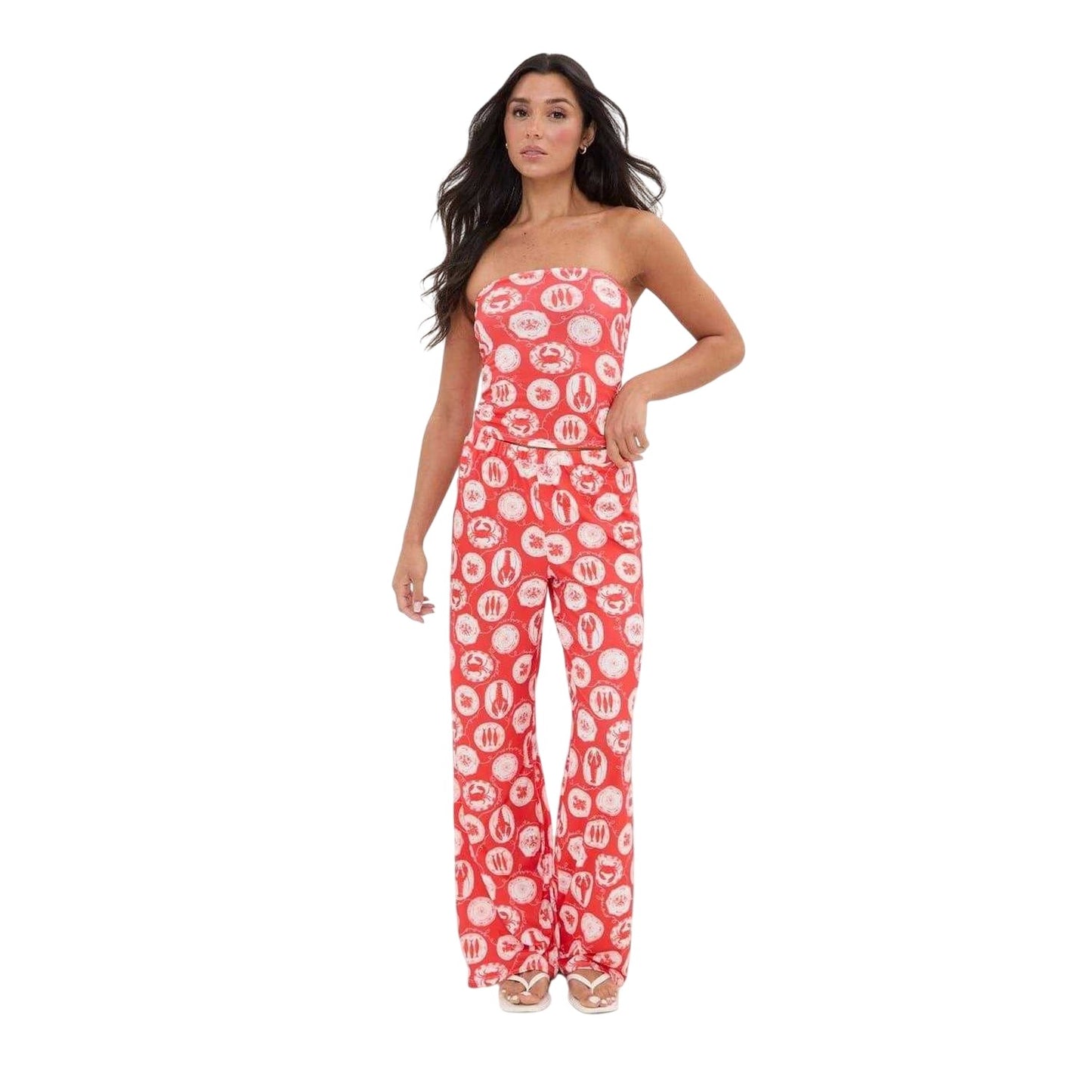 Red - Lifestyle - I Saw It First Womens-Ladies All-Over Print Wide Leg Trousers
