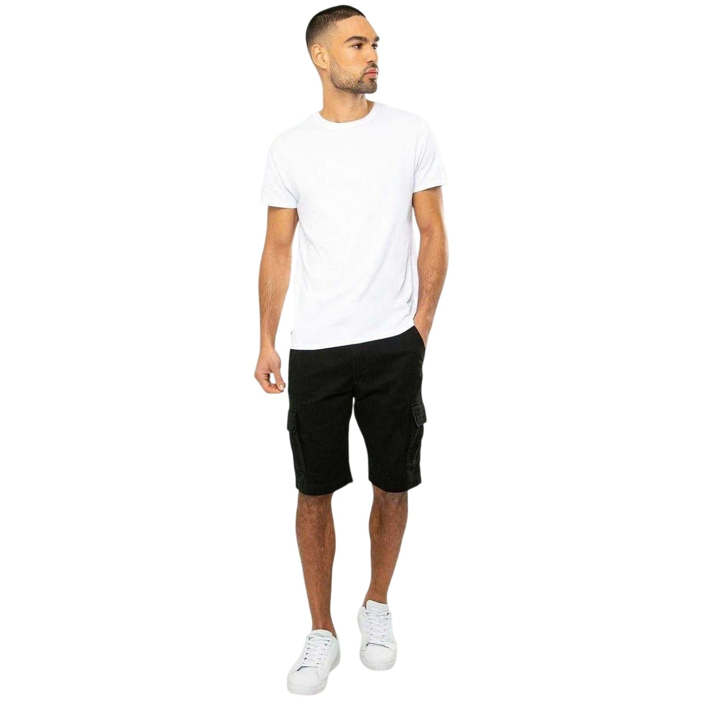 Black - Side - Threadbare Mens Bute Regular Cargo Shorts