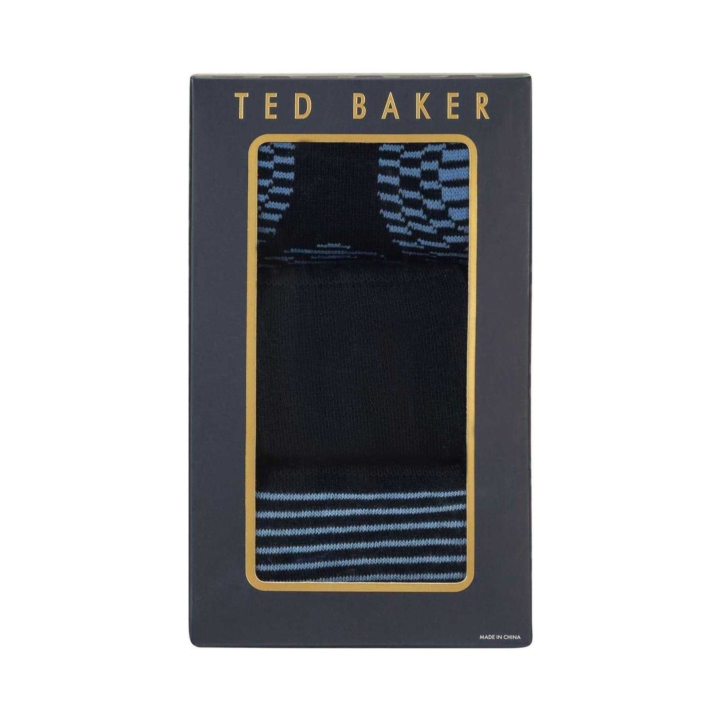 Blue-Grey - Back - Ted Baker Mens Formal Crew Socks (Pack of 3)