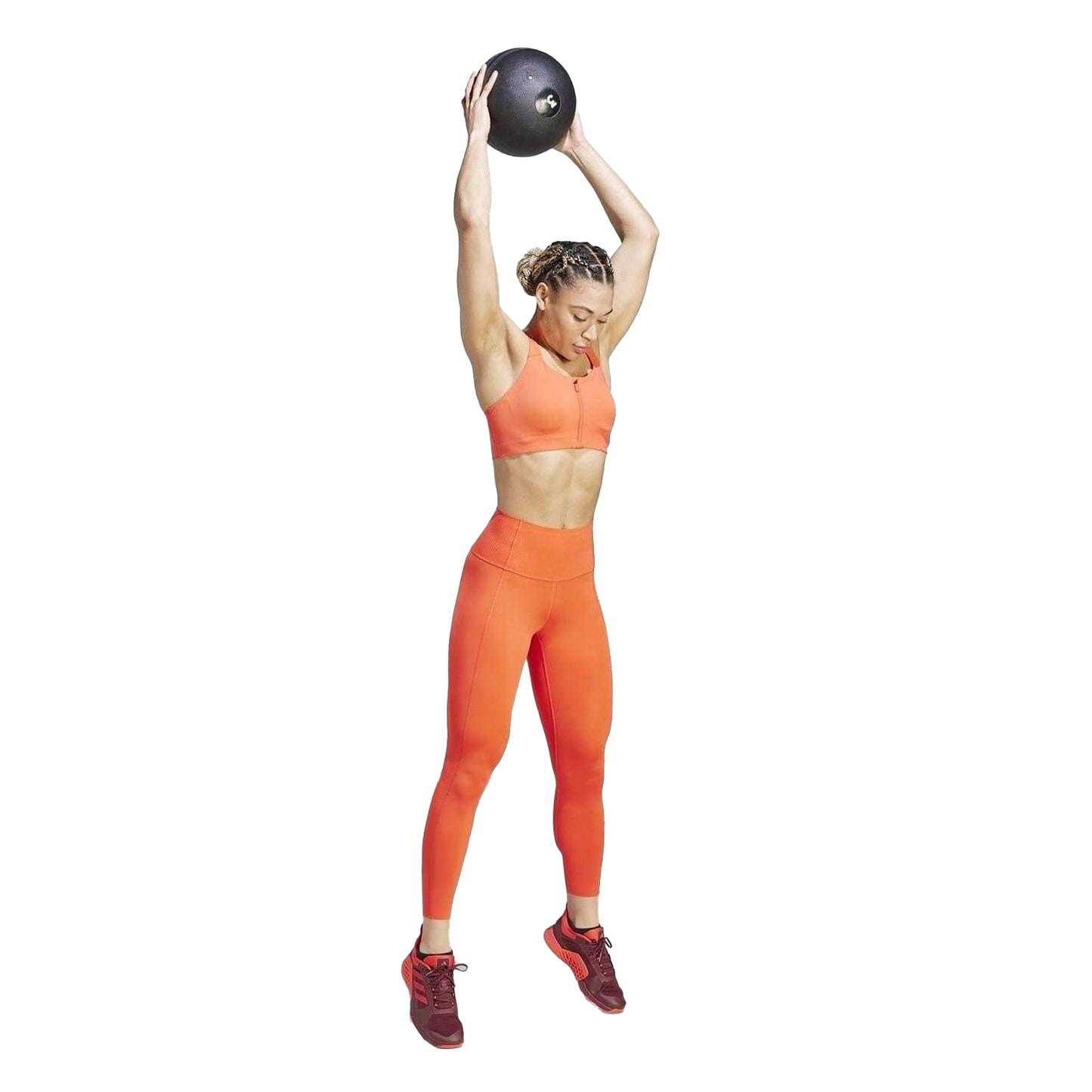 Red - Pack Shot - Adidas Womens-Ladies Optime 7-8 Leggings