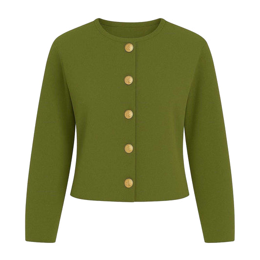 Khaki Green - Front - I Saw It First Womens-Ladies Ribbed Button Slim Cardigan