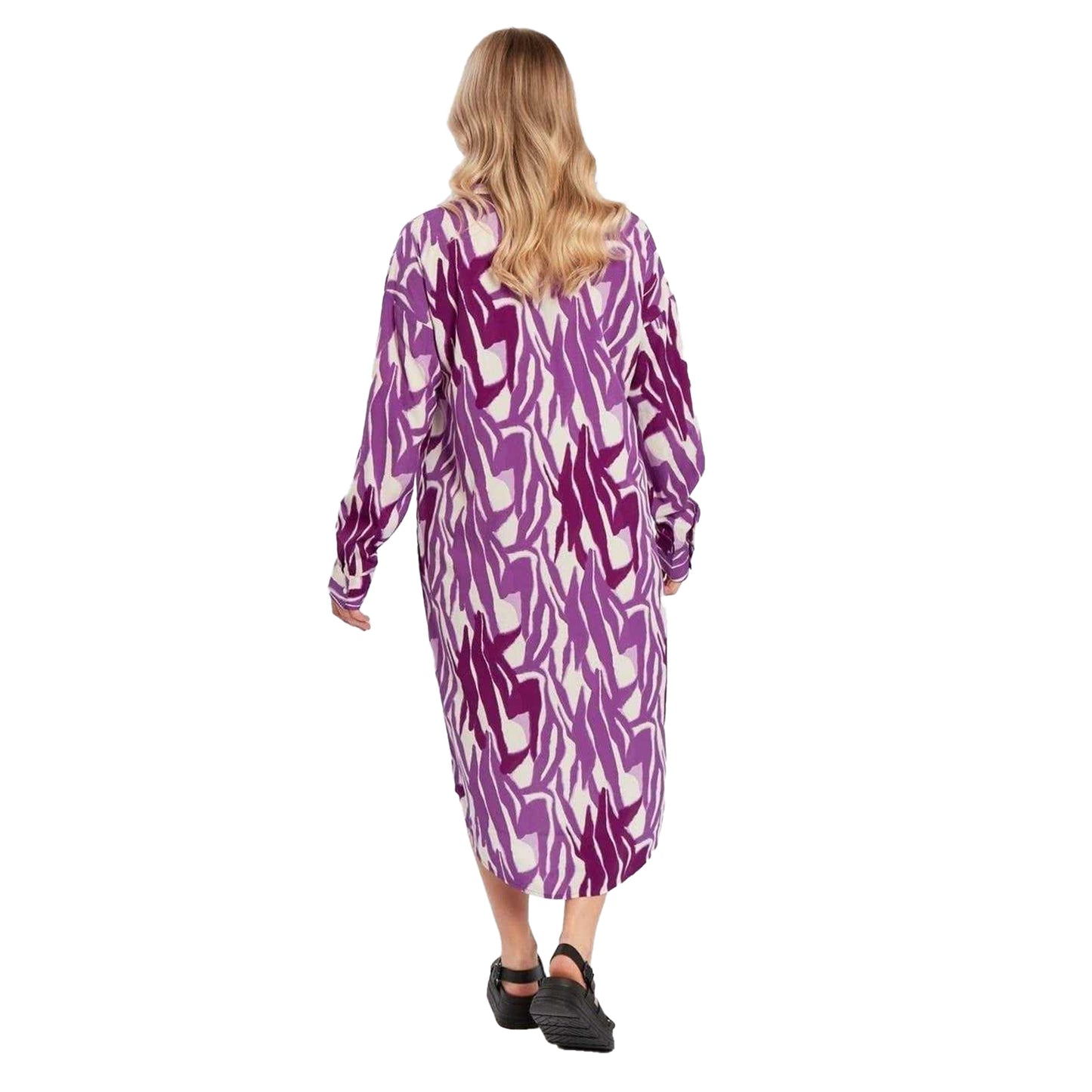 Purple - Back - Influence Womens-Ladies Zebra Print Tailored Midi Shirt Dress