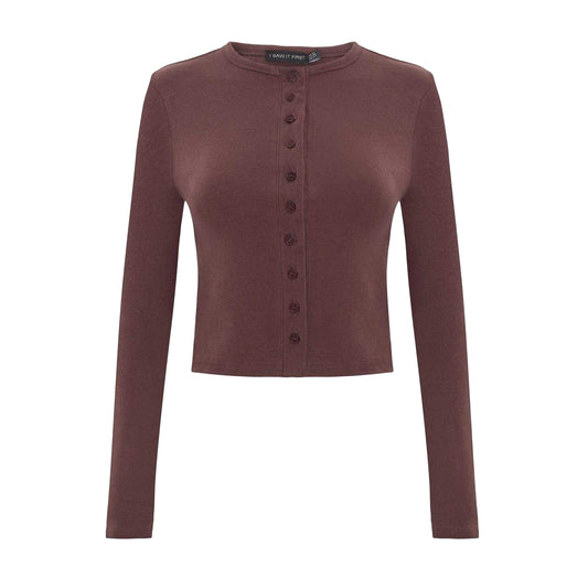 Brown - Front - I Saw It First Womens-Ladies Rib Knit Long-Sleeved Top