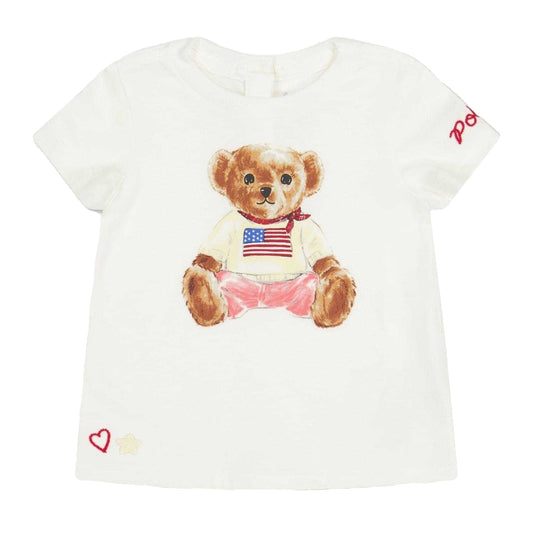 White-Pink - Front - Ralph Lauren Childrens-Kids Polo Bear Embroidered T-Shirt