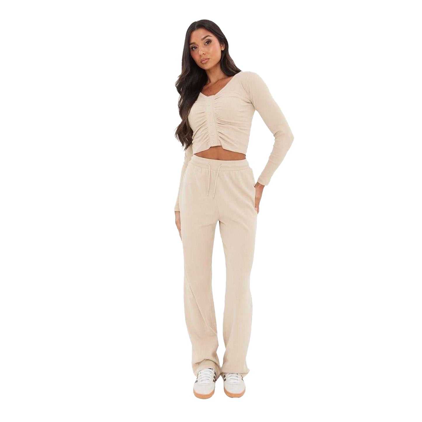 Stone - Pack Shot - I Saw It First Womens-Ladies Ruched Ribbed Top