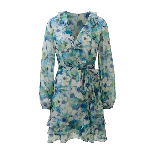 Blue-Green - Front - Bardot Womens-Ladies Frill Chiffon Wrap Dress