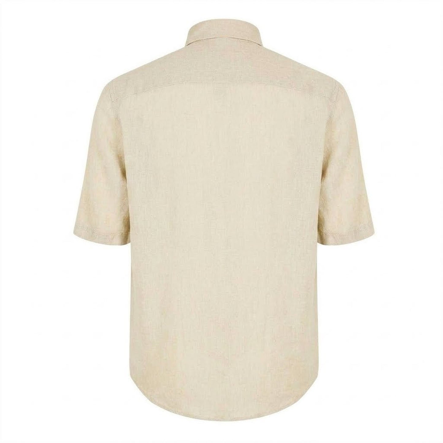 Light Beige - Back - Boss Mens Linen Short-Sleeved Shirt