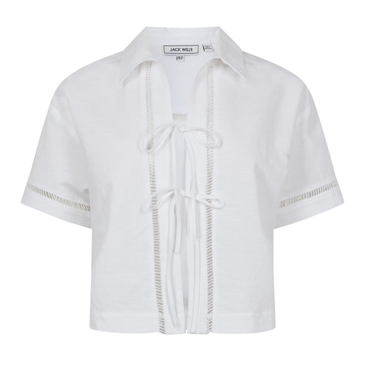 Bright White - Front - Jack Wills Womens-Ladies Broderie Cotton Linen Shirt