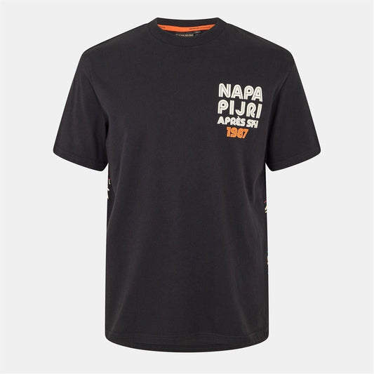 Black - Front - Napapijri Mens Fiemme Crew Neck Oversized T-Shirt