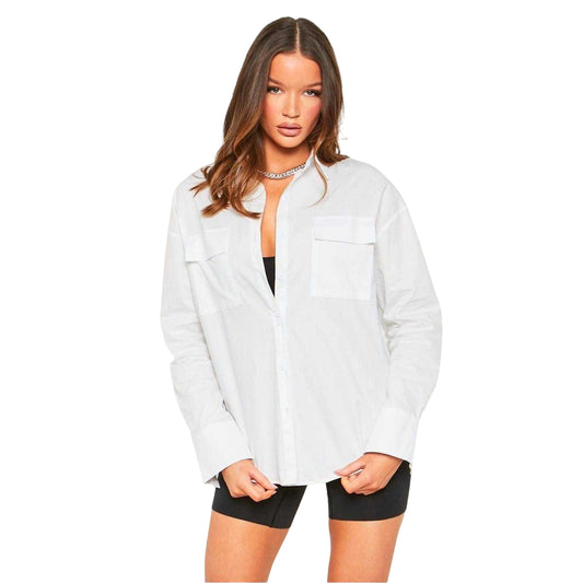 White - Front - Missy Empire Womens-Ladies Oversized Shirt