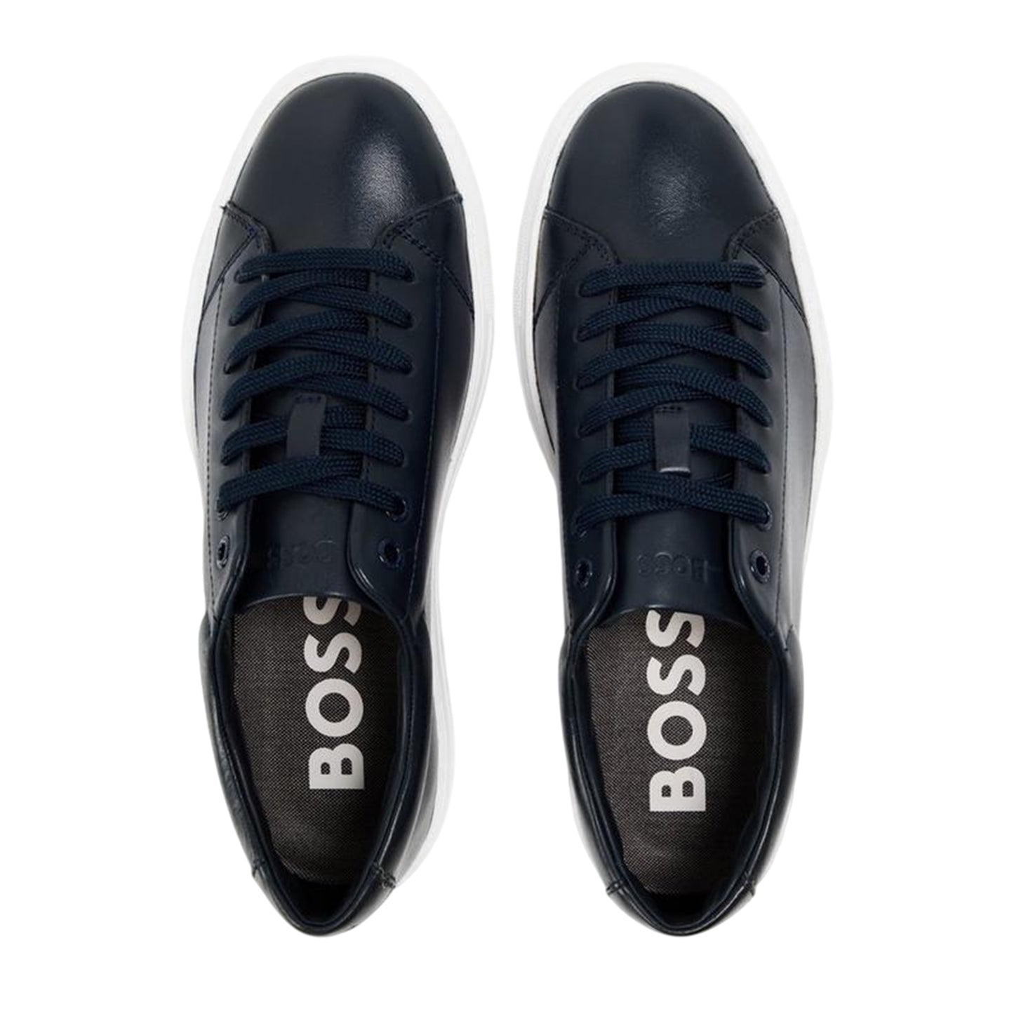 Dark Blue - Side - Boss Childrens-Kids Enlight Leather Low Cut Flat Trainers