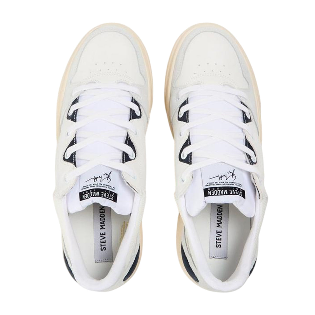 White-Navy - Side - Steve Madden Mens Kingpin Lace Up Flat Shoes
