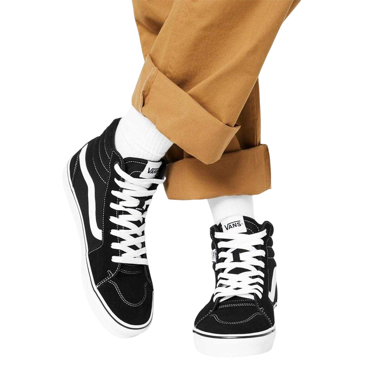 Black-White - Pack Shot - Vans Mens SK8-Hi Suede High Top Trainers