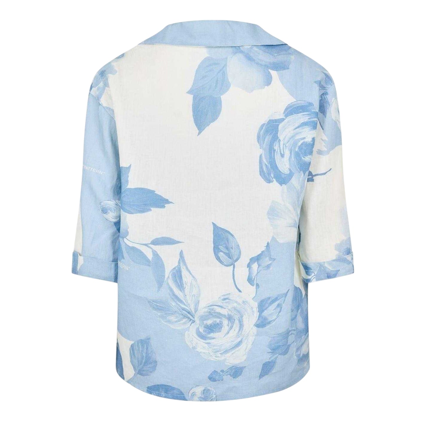 White-Blue - Back - Off White Womens-Ladies Floral Linen 3-4 Sleeve Shirt