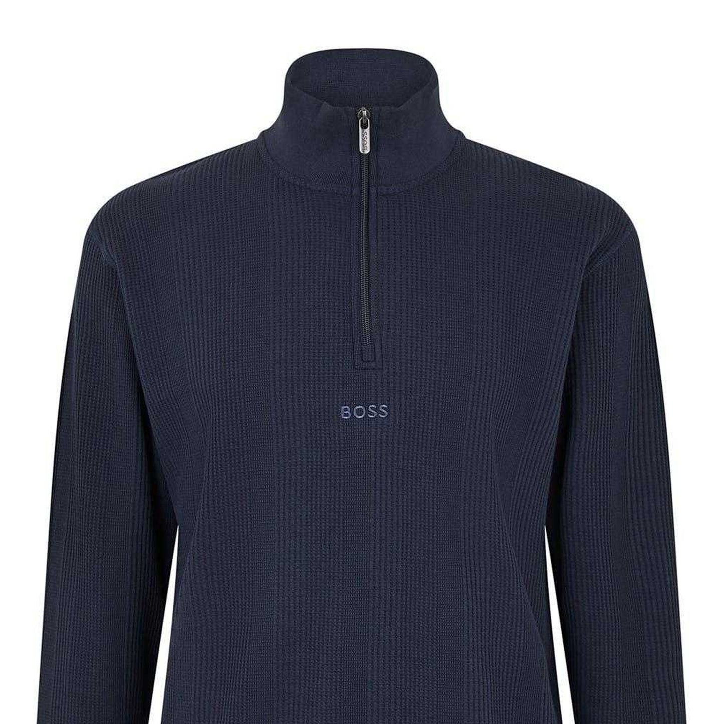 Dark Blue - Back - Boss Mens Waffle Quarter Zip Regular Sweatshirt