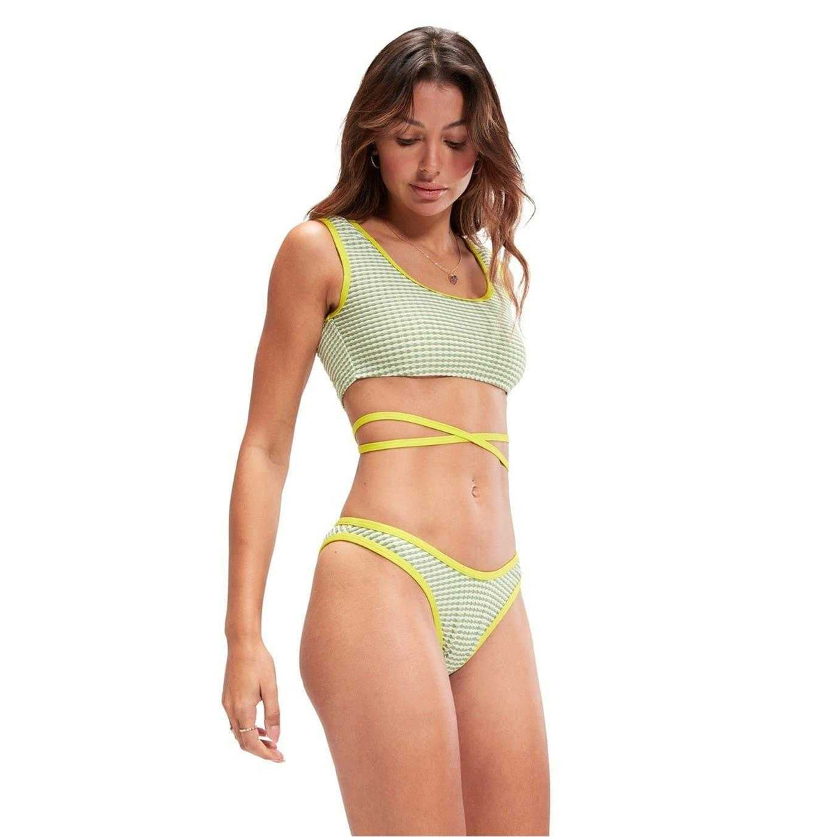 Green - Side - Speedo Womens-Ladies Gingham Bikini Bottoms