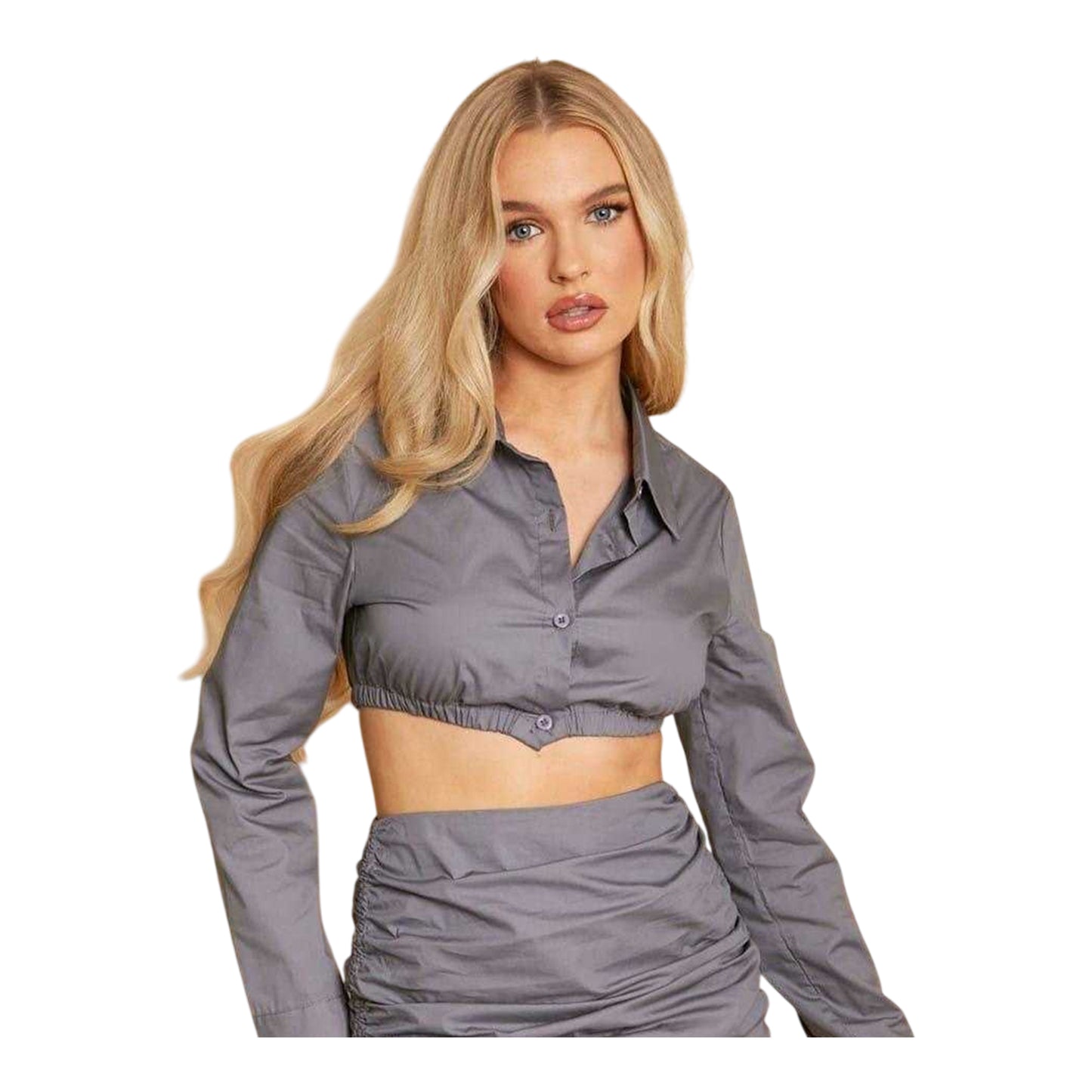 Charcoal - Back - Missy Empire Womens-Ladies Extreme Poplin Crop Top