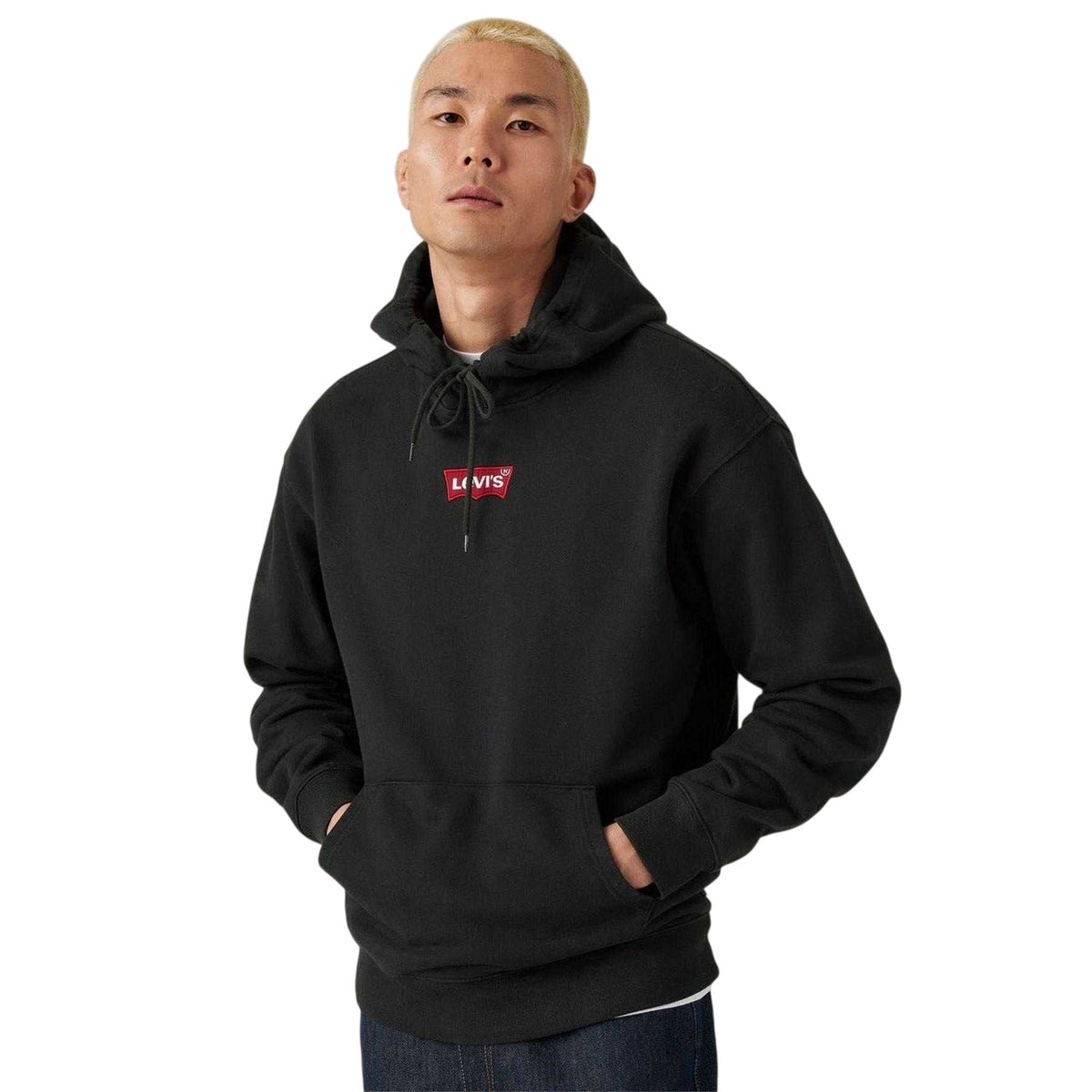 Black - Pack Shot - Levis Mens Batwing Logo Cotton Blend Relaxed Fit Hoodie