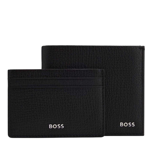 Black - Front - Boss Cow Leather Anniversary-Birthday Wallet and Card Holder Set (Pack of 2)