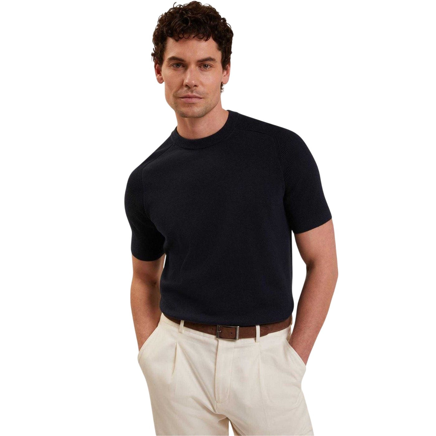 Navy - Lifestyle - Ted Baker Mens Torrent Wool Blend Ribbed Raglan T-Shirt