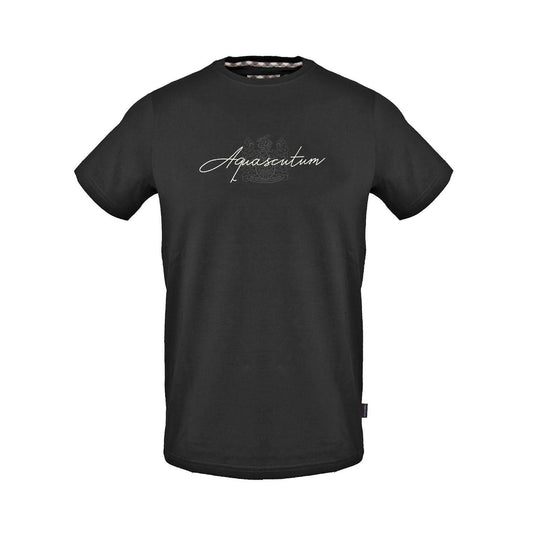 Black - Front - Aquascutum Mens Script Crew Neck Regular T-Shirt