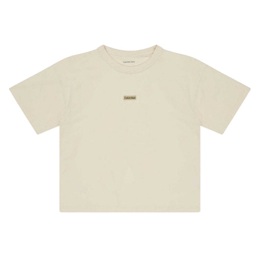 Beige - Front - Calvin Klein Childrens-Kids Badge Crew Neck T-Shirt