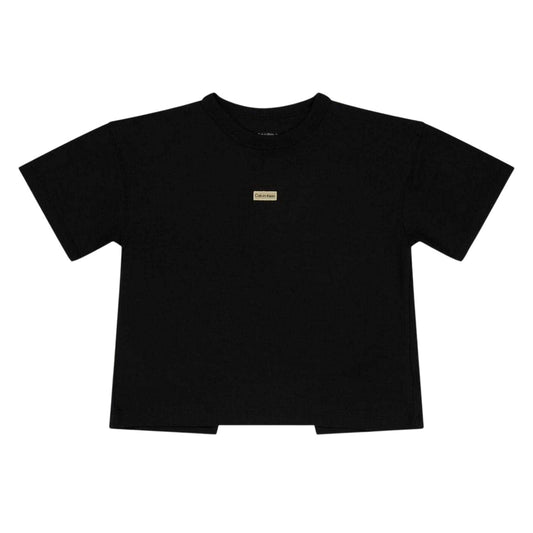 Black - Front - Calvin Klein Childrens-Kids Badge Crew Neck T-Shirt
