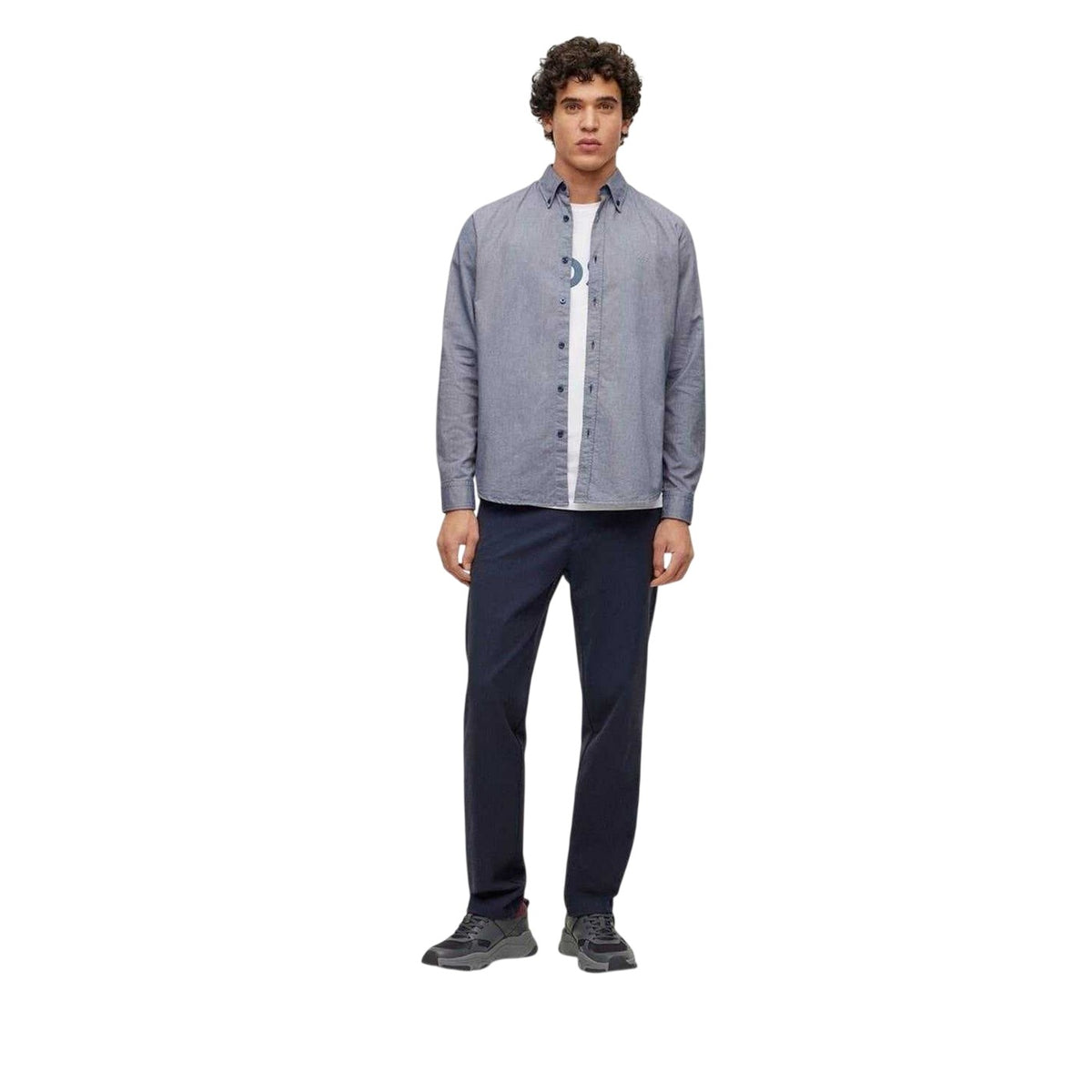 Navy - Close up - Boss Mens Rickert Oxford Shirt