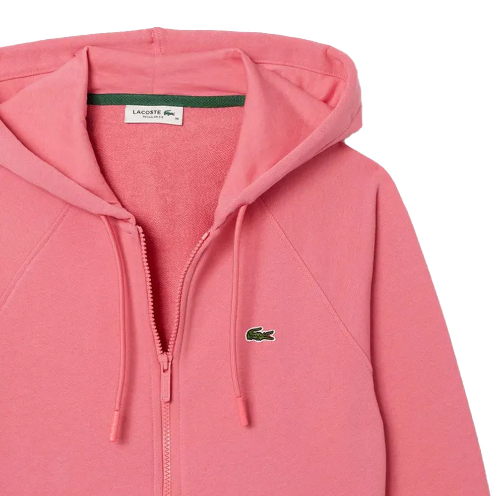 Pink - Side - Lacoste Womens-Ladies Fleece Full Zip Hoodie