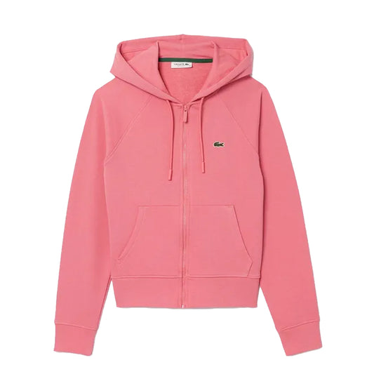 Pink - Front - Lacoste Womens-Ladies Fleece Full Zip Hoodie