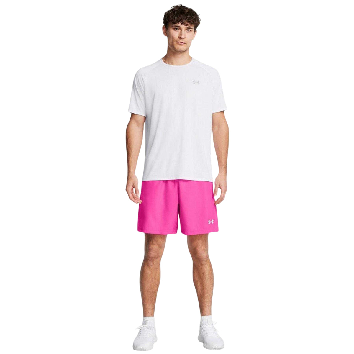 Pink - Side - Under Armour Mens HalfBack Embossed Shorts