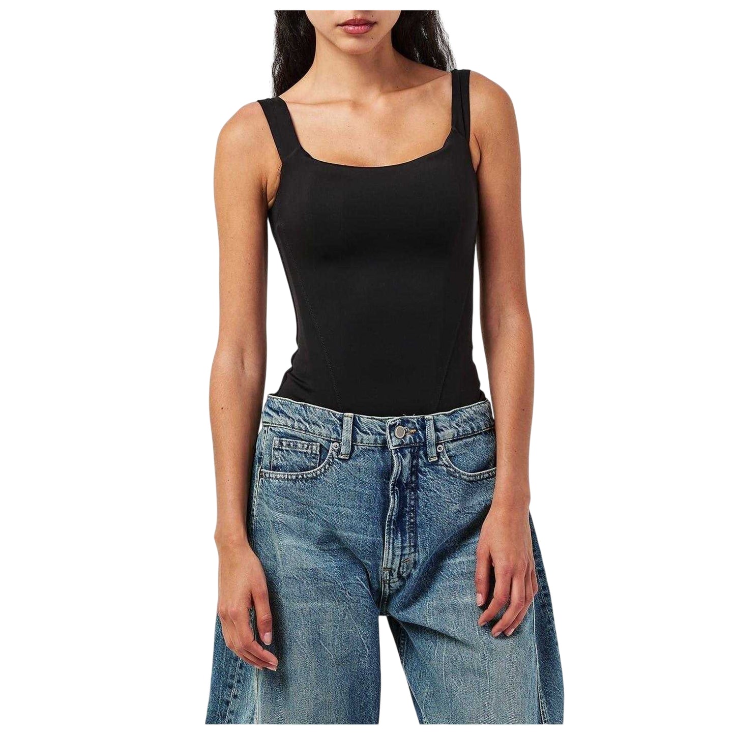 Black - Lifestyle - Good American Womens-Ladies Corsey Bodysuit