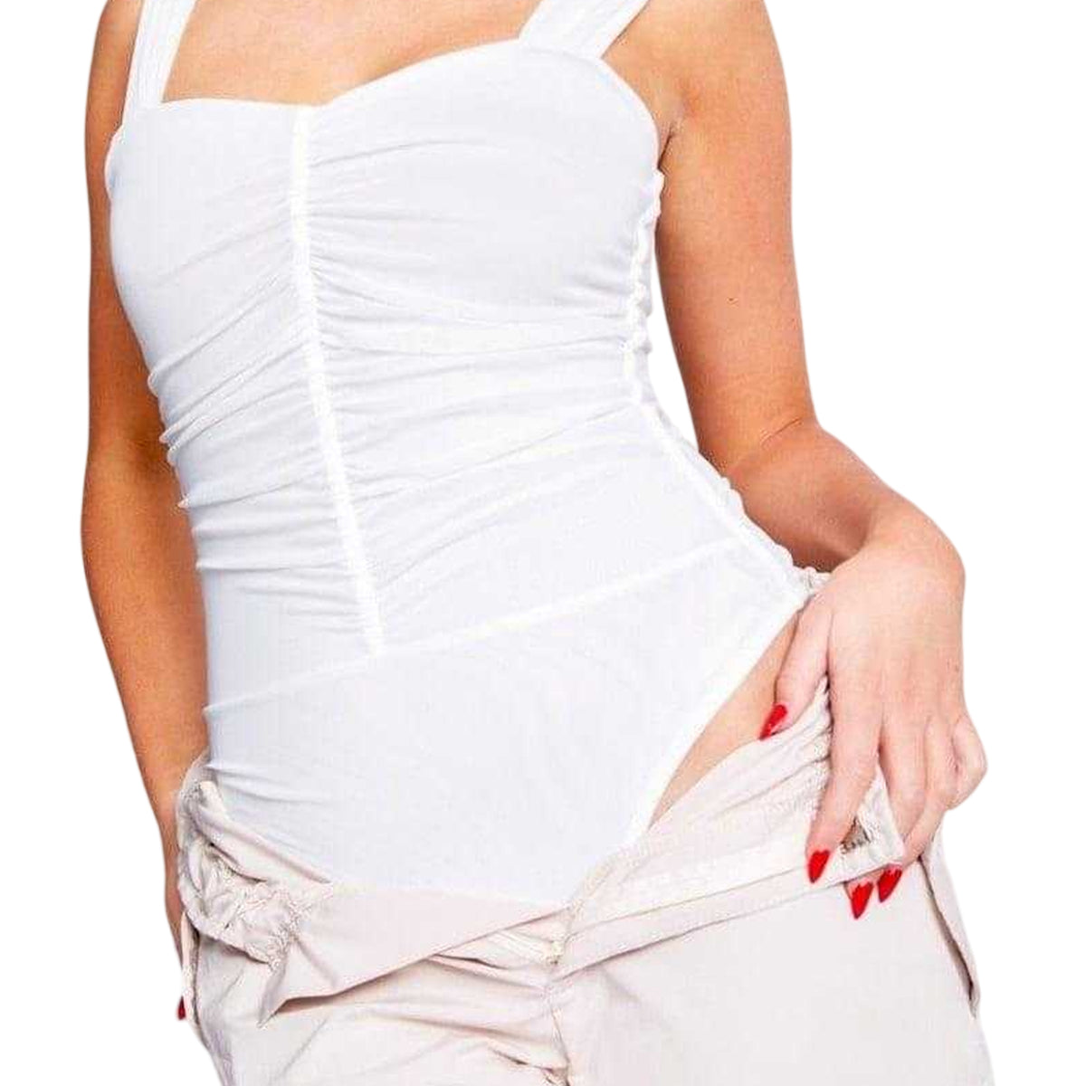 White - Back - Missy Empire Womens-Ladies Ruched Mesh Sleeveless Bodysuit