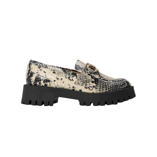 Light Beige - Front - Steve Madden Womens-Ladies Snake Print Loafers