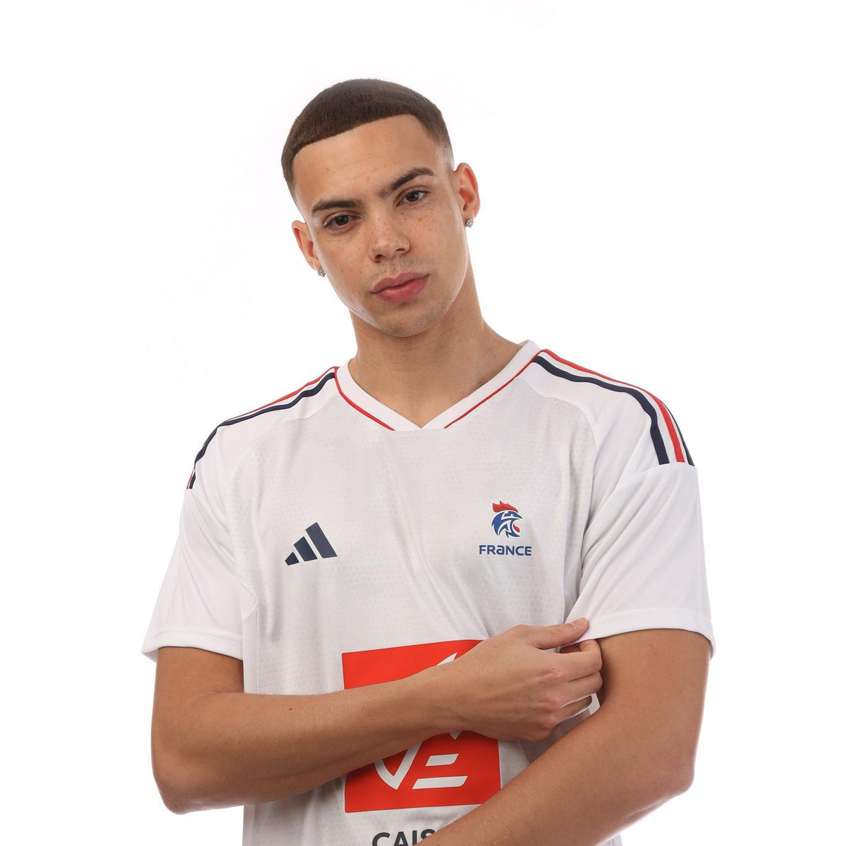 White - Side - Adidas Mens France V Neck Regular Football Jersey