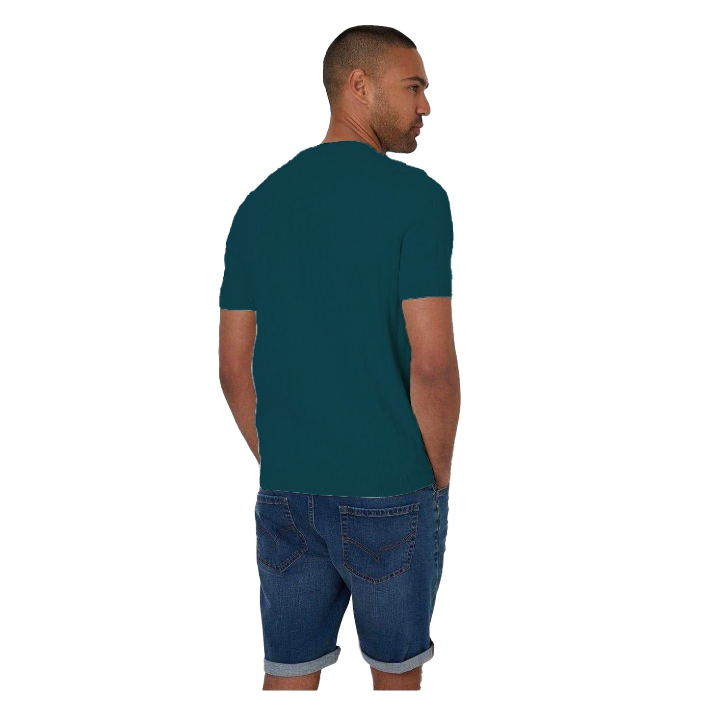 Blue Green - Back - Threadbare Mens Cable Knit Crew Neck T-Shirt