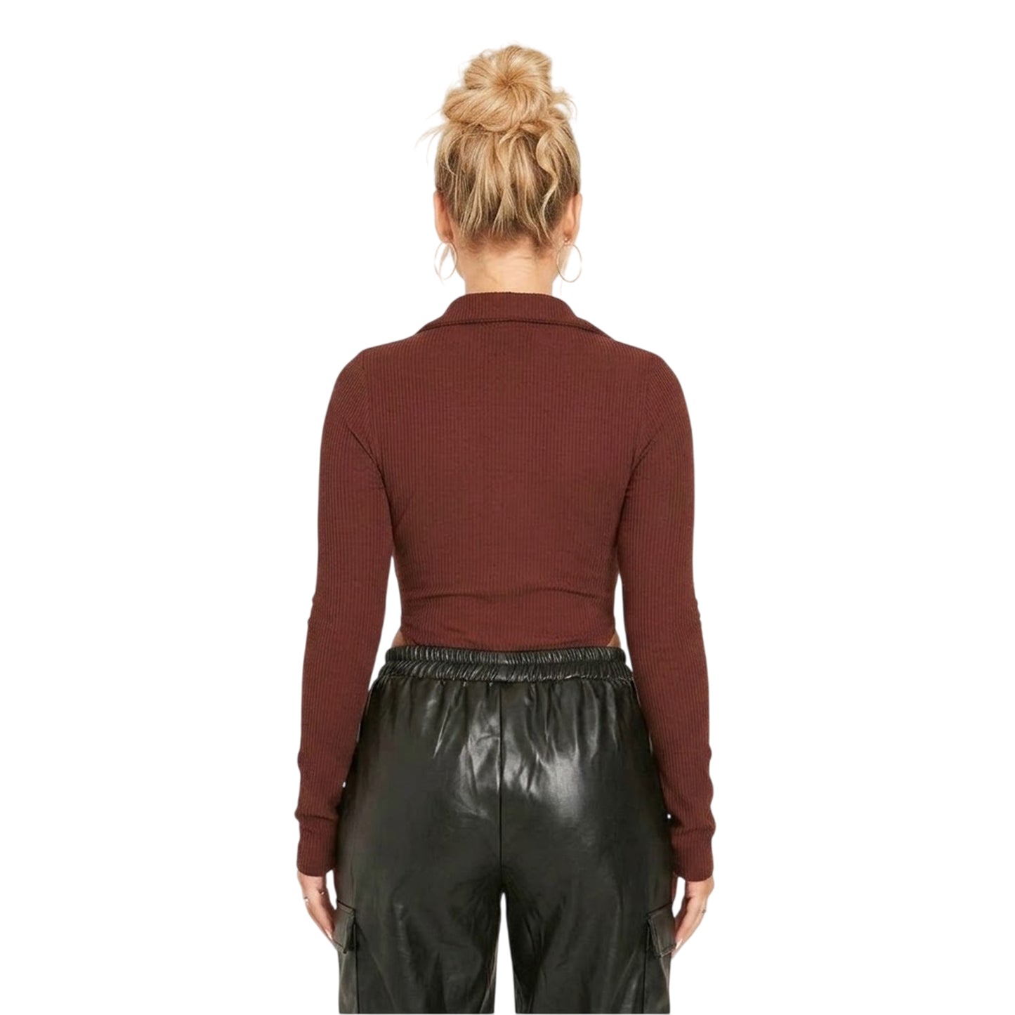 Chocolate - Back - Missy Empire Womens-Ladies Fitted Long-Sleeved Bodysuit