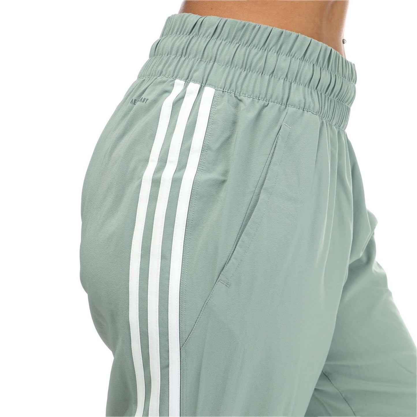 Green - Side - Adidas Womens-Ladies Train Icons Woven Jogging Bottoms