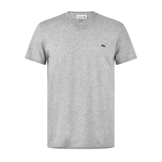 Silver Grey - Front - Lacoste Mens Pima Logo Lightweight V Neck T-Shirt