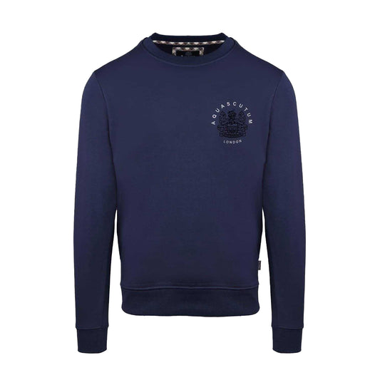 Navy - Front - Aquascutum Unisex Adult Ribbed Collar Regular Long-Sleeved Sweatshirt
