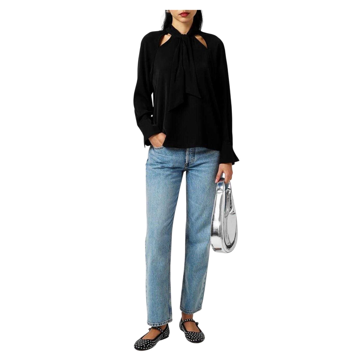 Blackout - Side - French Connection Womens-Ladies Carmen Tie Neck Long-Sleeved Blouse
