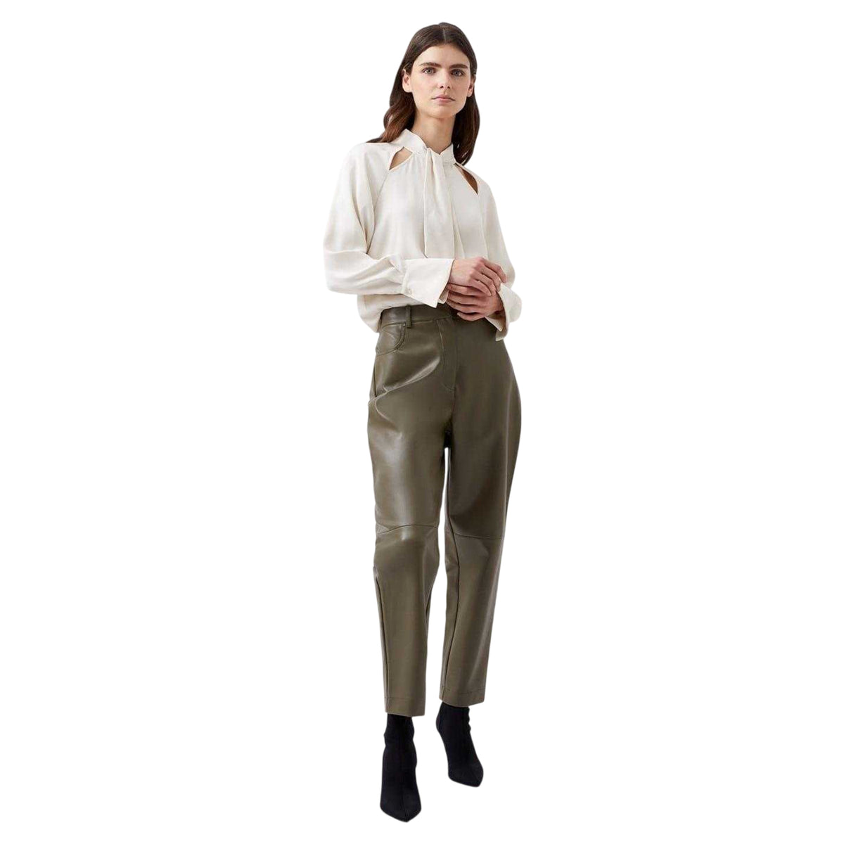 Cream - Side - French Connection Womens-Ladies Carmen Tie Neck Long-Sleeved Blouse