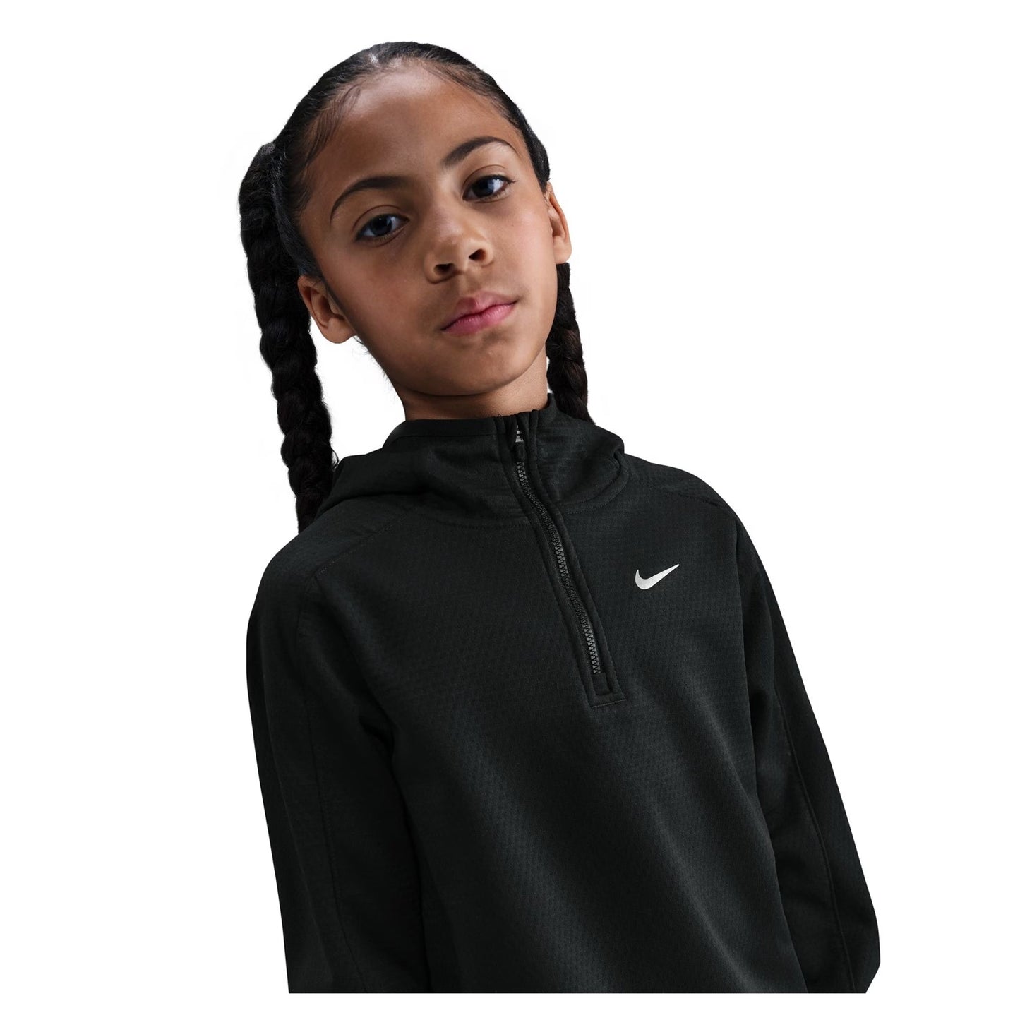 Black - Side - Nike Childrens-Kids Zip Neck Regular Raglan Hoodie