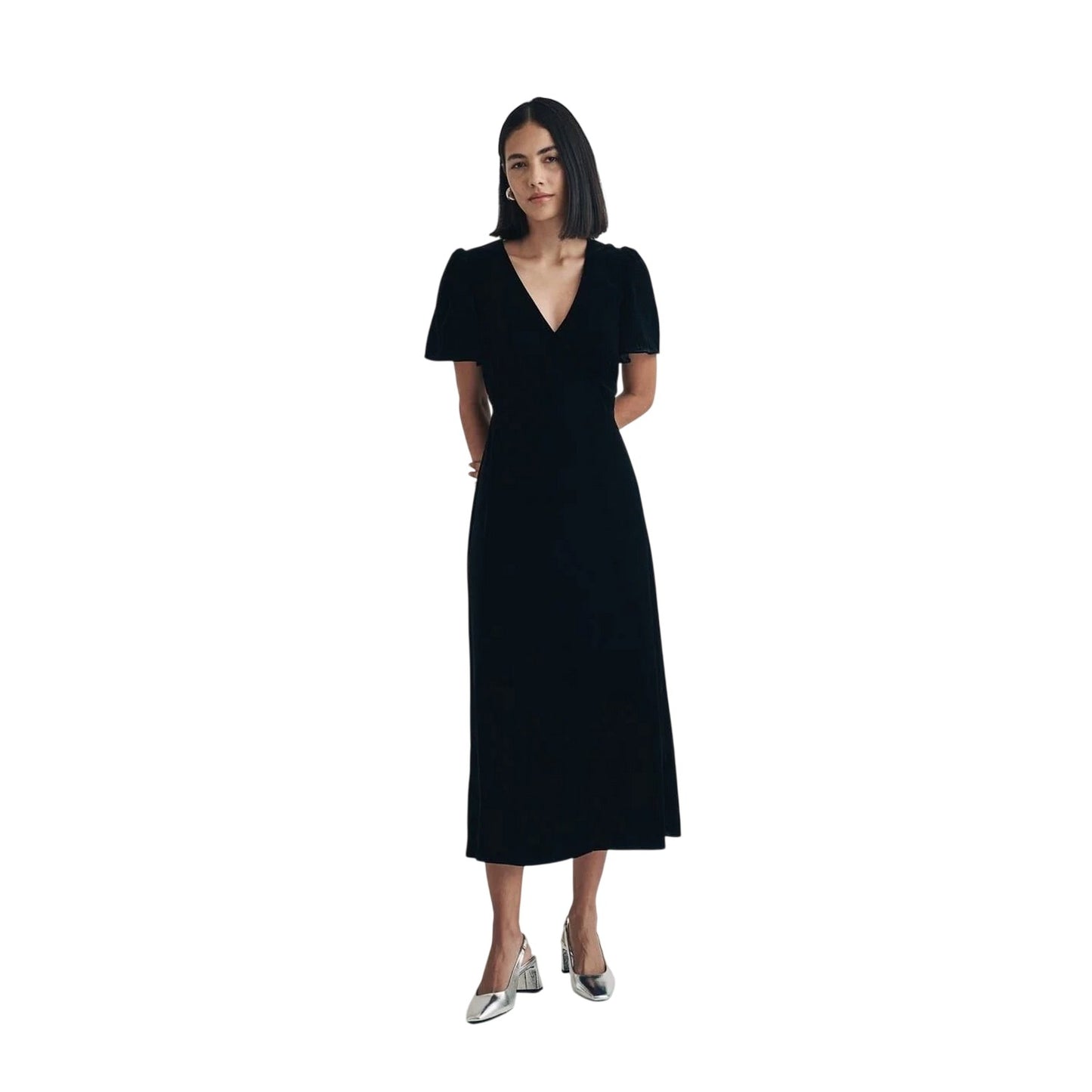 Black - Lifestyle - Nobody´s Child Womens-Ladies Velvet V Neck Midi Dress