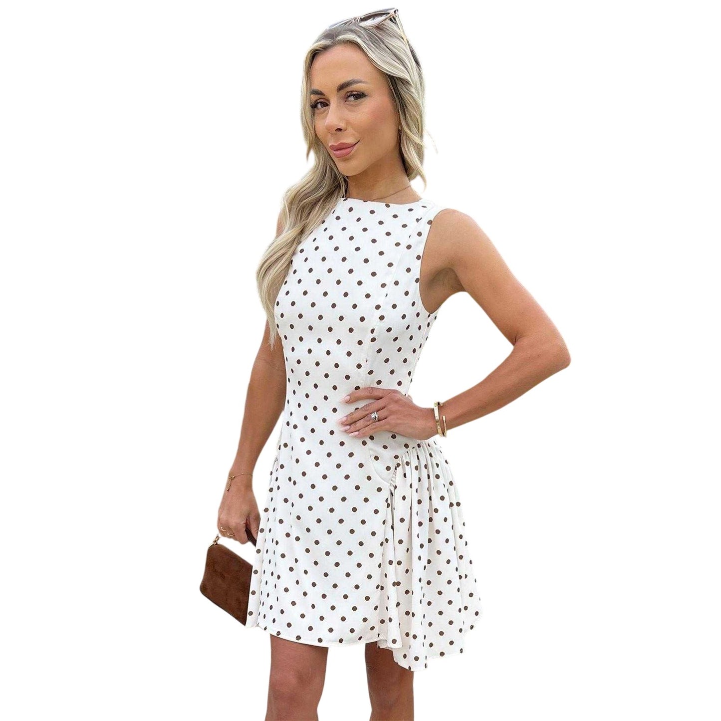 Cream - Side - AX Paris Womens-Ladies Polka Dot Pleated Mini Dress