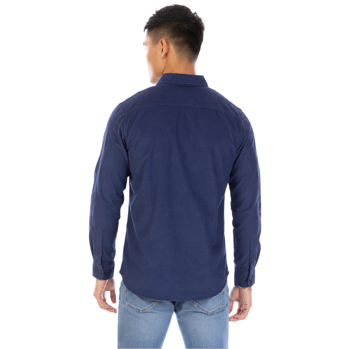 Navy - Back - Peter Werth Mens Corduroy Collared Regular Shirt