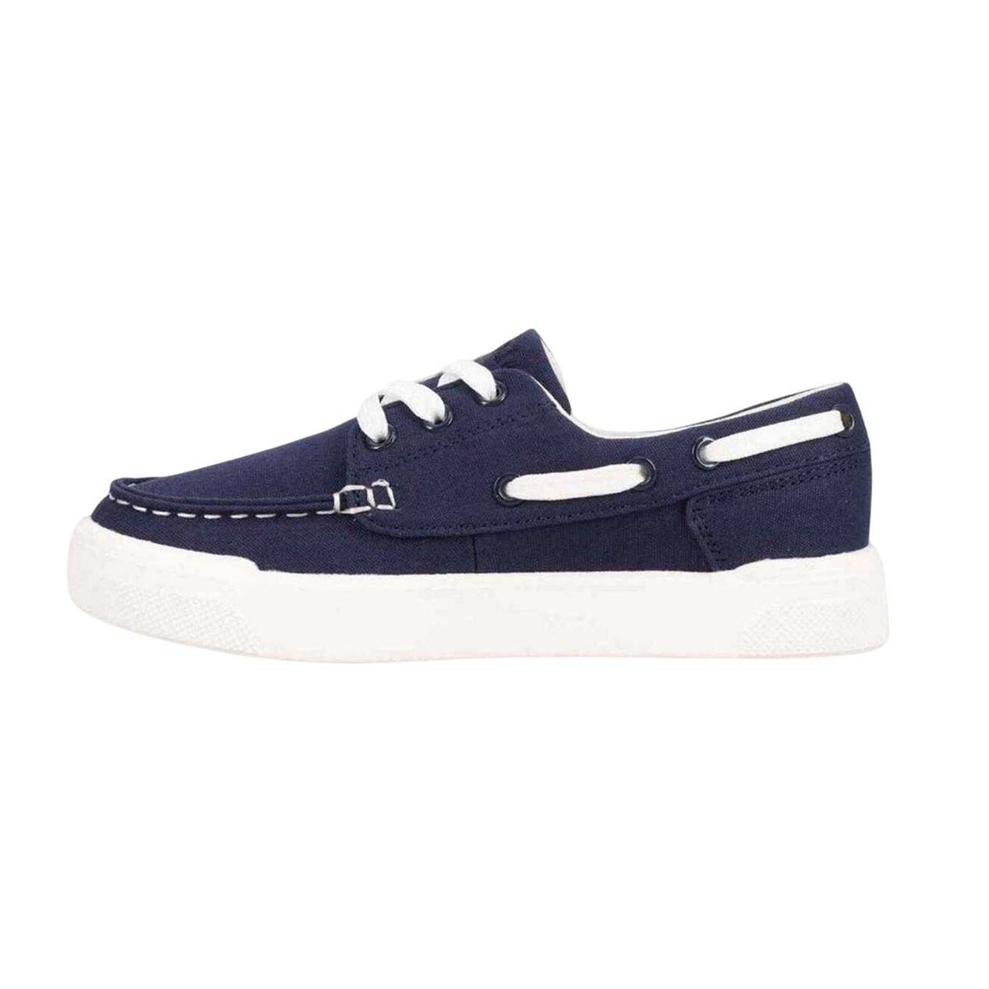 Navy-White - Side - Ralph Lauren Childrens-Kids Briar Canvas Flat Boat Shoes
