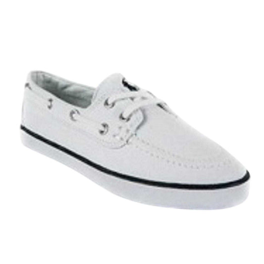 White-Navy - Front - Ralph Lauren Childrens-Kids Briar Canvas Flat Boat Shoes