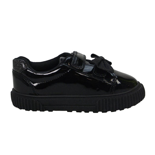 Black - Front - Buckle My Shoe Childrens-Kids Hook and Loop Low Cut Slip-on Pumps